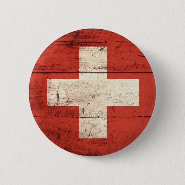 Badge Rond 5 Cm Vieux drapeau suisse en bois (Devant)