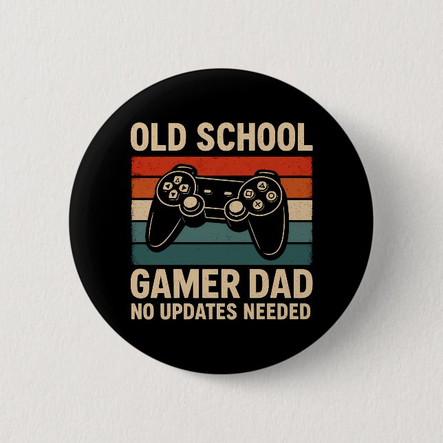 Badge Rond 5 Cm Vieux Gamer Papa Retro Contrôleur (Devant)
