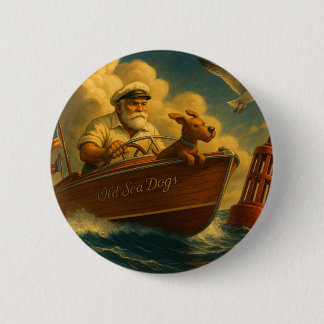 Badge Rond 5 Cm Vieux loups de mer : un marin et son fidèle canin