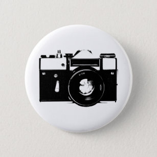Badge Rond 5 Cm Vieux rétro appareil-photo monochrome de SLR