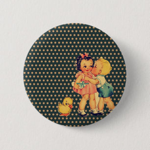 Badge Rond 5 Cm vieux rétro pois kitsch Vintage Enfants