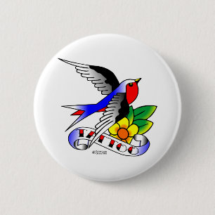 Badge Rond 5 Cm Vieux tatouage d'hirondelle de Skool