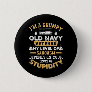 Badge Rond 5 Cm Vieux Vétéran Grincheux Patriotique Drôle Vétéran
