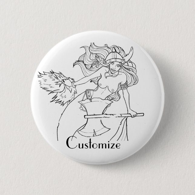 Badge Rond 5 Cm Viking Mermaid Warrior Thunder_Cove (Devant)