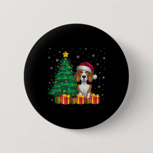 Badge Rond 5 Cm Vilain Beagle Santa Hat Feux de Noël Amoureux des