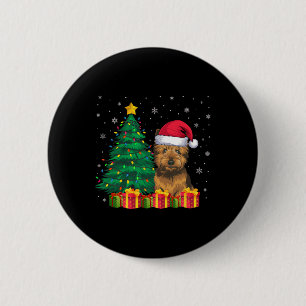 Badge Rond 5 Cm Vilain Cairer Terrier Santa Hat Feux de Noël Chien