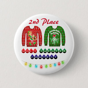 Badge Rond 5 Cm Vilain de Noël moche Sweater Party 2e place