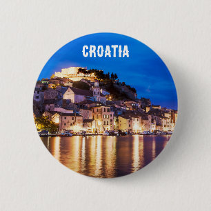 Badge Rond 5 Cm Ville croate Sibenik à la nuit 6 Cm Insigne rond