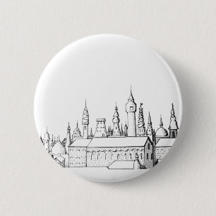 Badge Rond 5 Cm ville fabuleuse . artwork . noir et blanc