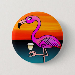 Badge Rond 5 Cm Vin rose Flamant rose à boire