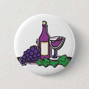 Badge Rond 5 Cm Vin rouge et raisins pourpres