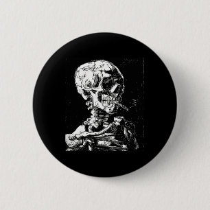 Badge Rond 5 Cm Vincent Van Gogh Crâne avec cigarette Squelette Ha