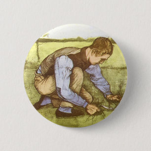 Badge Rond 5 Cm Vincent van Gogh - Garçon coupant de l'herbe à la 