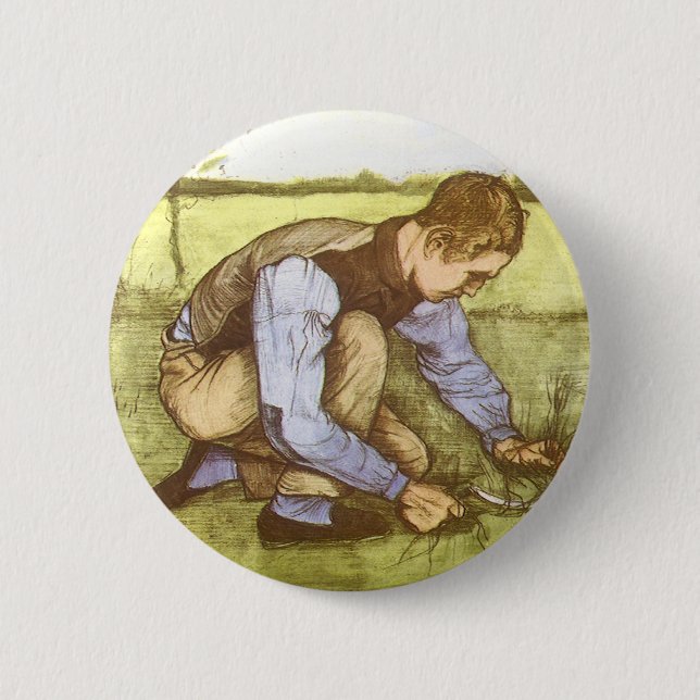 Badge Rond 5 Cm Vincent van Gogh - Garçon coupant de l'herbe à la  (Devant)