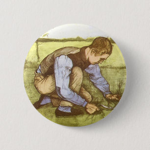 Badge Rond 5 Cm Vincent van Gogh - Garçon coupant l'herbe avec la