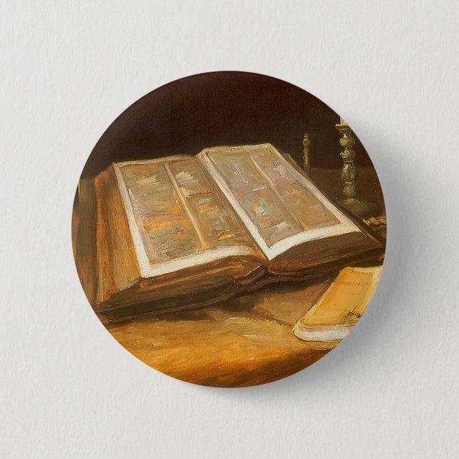 Badge Rond 5 Cm Vincent van Gogh - La vie morte avec la Bible (Devant)