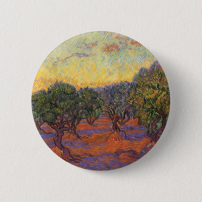 Badge Rond 5 Cm Vincent van Gogh - Olive Grove, Orange Sky (Devant)