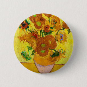 Badge Rond 5 Cm Vincent Van Gogh Quinze tournesols dans un vase Ar