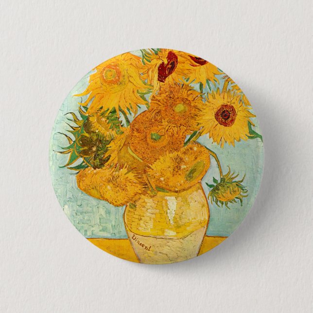 Badge Rond 5 Cm Vincent Van Gogh Twelve Sunflowers In a Vase Art (Devant)