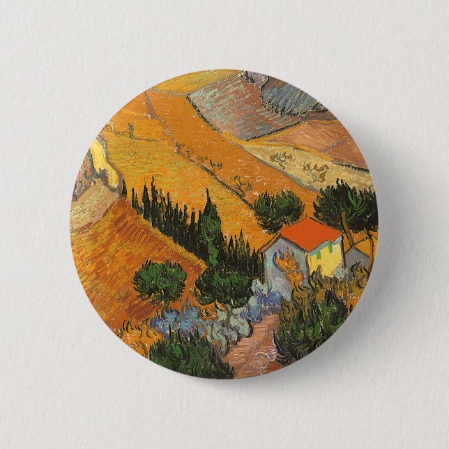 Badge Rond 5 Cm Vincent van Gogh - Vallée avec Plowman (Devant)