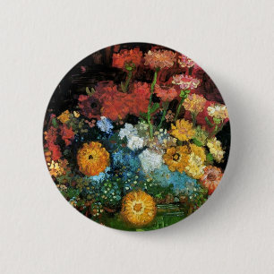 Badge Rond 5 Cm Vincent Van Gogh - Vase avec des Zinnia Art Fin