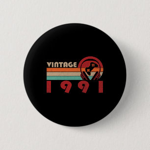 Badge Rond 5 Cm Vintage 1991 Funny 33 Ans Garçons Gamer 33th Bi