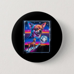 Badge Rond 5 Cm Vintage 90 Funny Chihuahua Hurle à la Lune