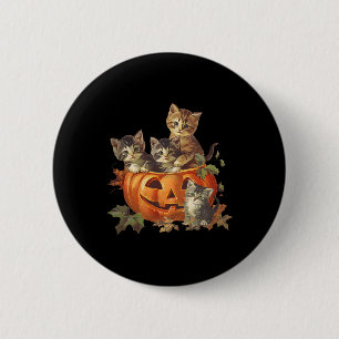 Badge Rond 5 Cm Vintage 90s Chat Retro Citrouille Kittens Hallowee