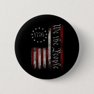 Badge Rond 5 Cm Vintage Ancien Drapeau Américain Patriotique 1776 