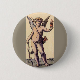 Badge Rond 5 Cm Vintage Blindfolded Cupid, Valentines Tarot Card