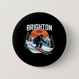Badge Rond 5 Cm Vintage Brighton Utah Ski Sport d'hiver Rétro Su