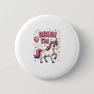 Badge Rond 5 Cm Vintage Bruh j'ai 8 ans Fête d'anniversaire Licorn