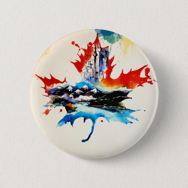 Badge Rond 5 Cm Vintage Canada Maple Leaf Travel Love Aquarelle (Devant)
