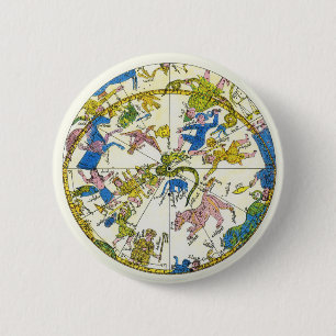 Badge Rond 5 Cm Vintage céleste, sphère arabe, constellations