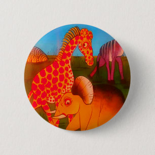 Badge Rond 5 Cm Vintage Coloré Africain couleurs d'animaux sauvage