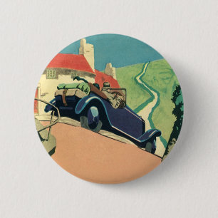 Badge Rond 5 Cm Vintage Convertible Car Road Trip in the Country