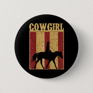 Badge Rond 5 Cm Vintage Cowgirl Western Horse Et Rider Silhouette