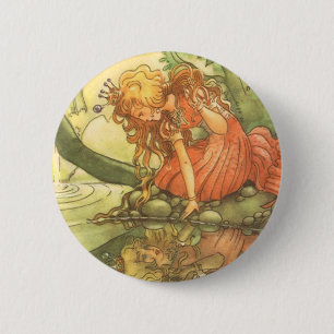 Badge Rond 5 Cm Vintage Fairy Tale, Frog Prince Princesse par Pond