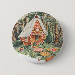 Badge Rond 5 Cm Vintage Fairy Tale, Hansel et Gretel Candy House