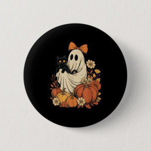 Badge Rond 5 Cm Vintage Fantôme d'Halloween tenant un chat noir Su