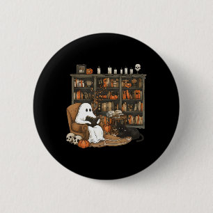 Badge Rond 5 Cm Vintage Ghost Reading Books Librairie Salle de l'e