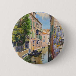 Badge Rond 5 Cm Vintage Grand Canal Gondolas Venise Italie Voyage