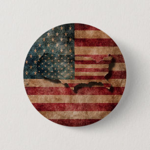 Badge Rond 5 Cm Vintage Grunge USA Stars & Stripes Drapeau et cart