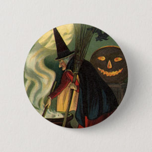 Badge Rond 5 Cm Vintage Halloween sorcière Stirring Magique Cauldr