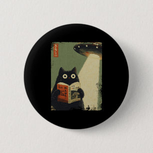 Badge Rond 5 Cm Vintage Japonais Chat Amoureux de Livre Ufo Alien