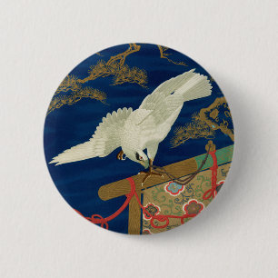 Badge Rond 5 Cm Vintage japonais White Hawk Art G.A. Audsley