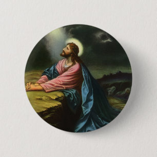 Badge Rond 5 Cm Vintage Jésus Christ prier, Jardin de Gethsémani
