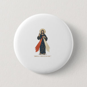 Badge Rond 5 Cm Vintage Jésus Je me fie à Toi Religieux Vector Des