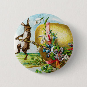 Badge Rond 5 Cm Vintage Joyeux lapin de Pâques OEufs de Pâques