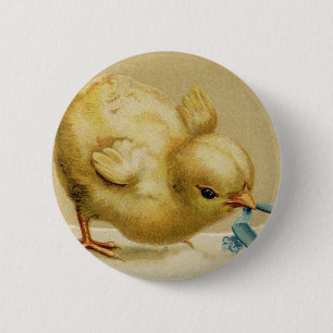 Badge Rond 5 Cm Vintage Joyeux Poussette de Pâques avec Fleurs Ble